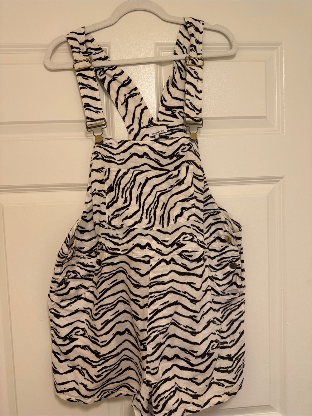 WeWoreWhat White and Black Zebra Print Short Overalls